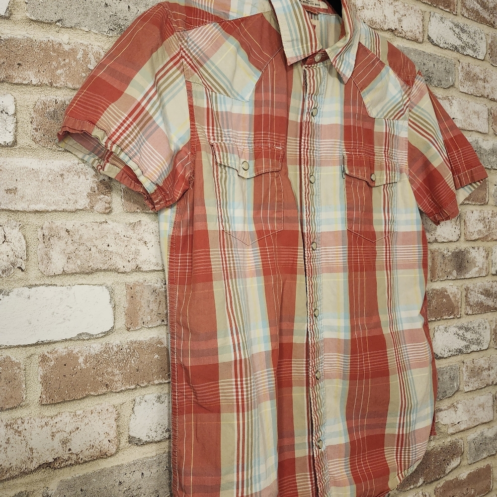 Levi Strauss Men's Small Western Short Sleeve Red Plaid Shirt
